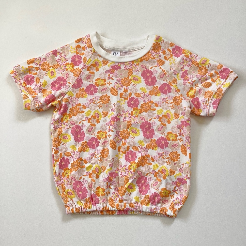 Gap Pink and Orange Floral Short Sleeve Top